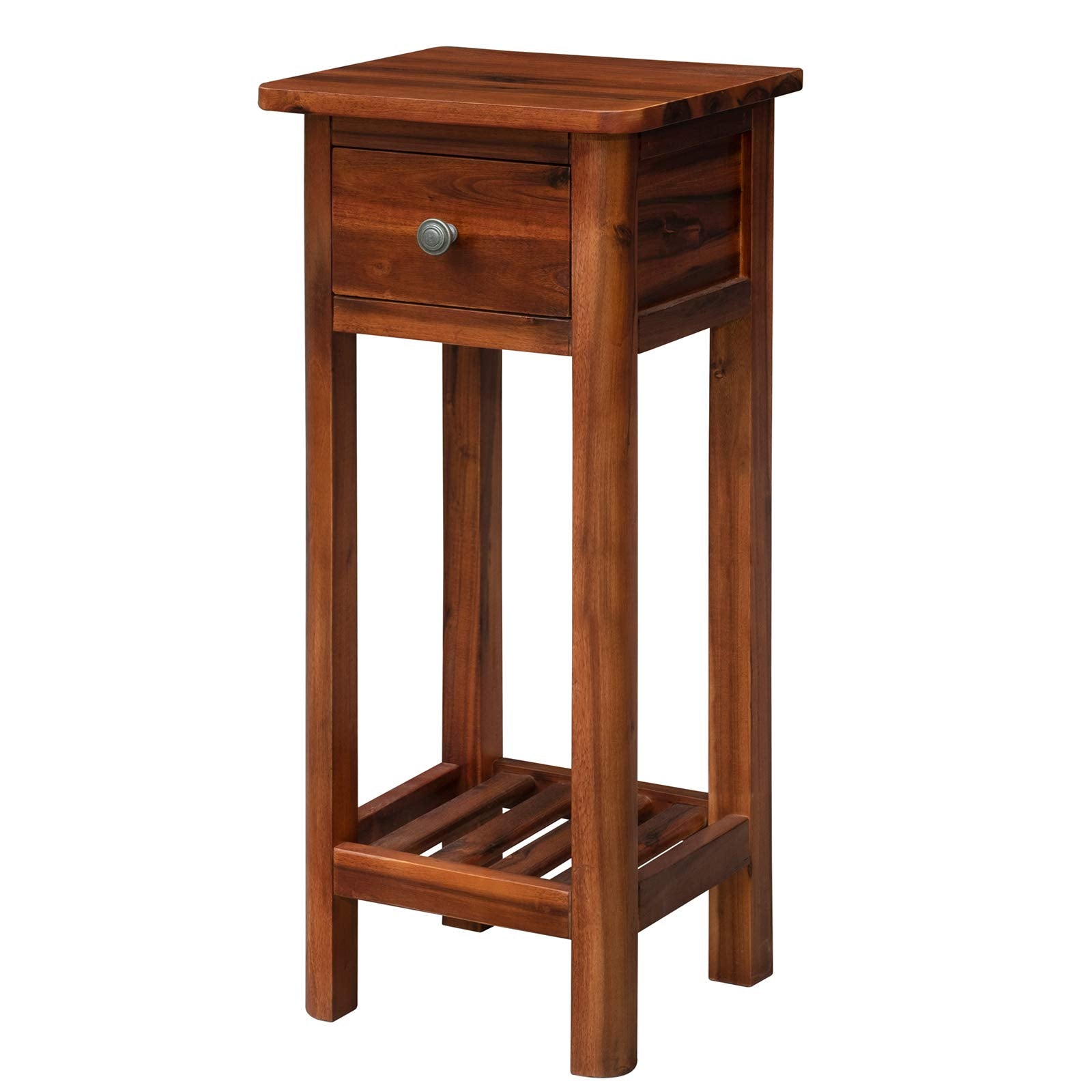Tangkula Small Side Table for Small Spaces, Farmhouse Acacia Wood Slim End Table
